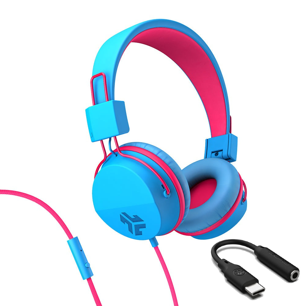 JBuddies Studio On-Ear Kids Wired Type-C Headphones Graphite/Violet - Blue/Pink