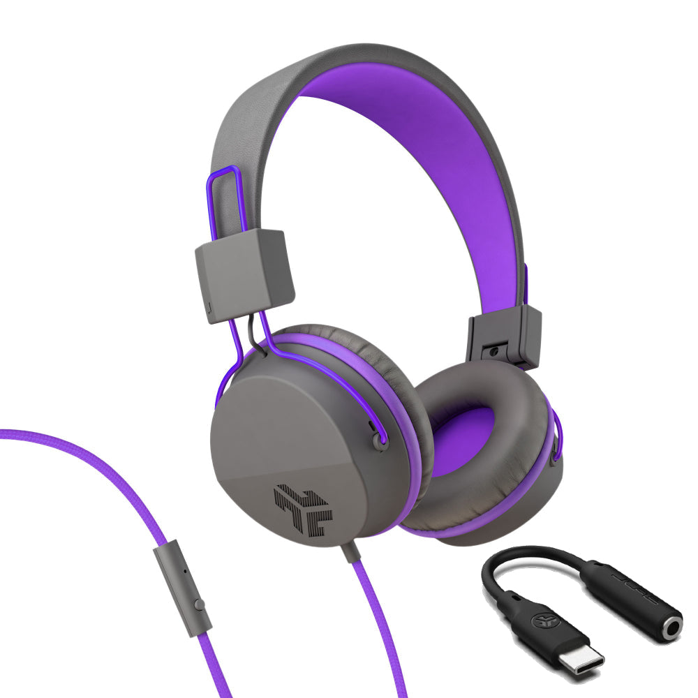 JBuddies Studio On-Ear Kids Wired Type-C Headphones Peach - Graphite/Violet